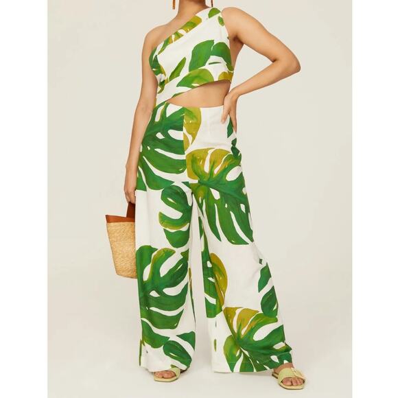 NWT Farm Rio White Monstera Jumpsuit Size Medium - Picture 1 of 4